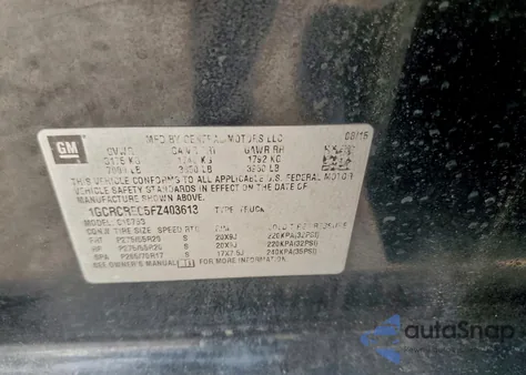 2015 Chevrolet Silverado C1500 Lt из США, поврежденный, VIN 1GCRCREC5FZ403613